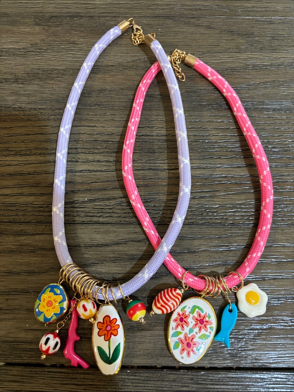 Whimsical Floral Charm Necklace Set - Lavender & Pink